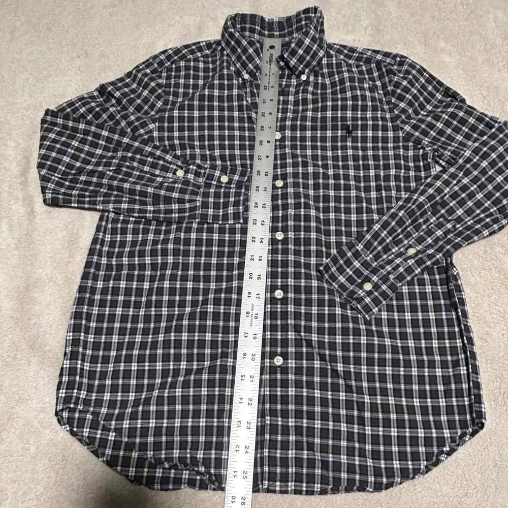 Ralph Lauren Button Down Shirt Boys L 14-16 Green Plaid Long Sleeve Pony Logo